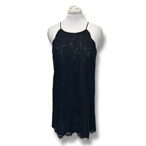 Everly Women’s Spaghetti Tie Back Strap Lace A-Line Mini Dress, Black, sz L